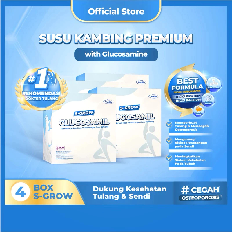 S-GROW GLUCOSAMIL 4 BOX - Susu Bubuk Dewasa Vanila [Untuk Tulang & Sendi]