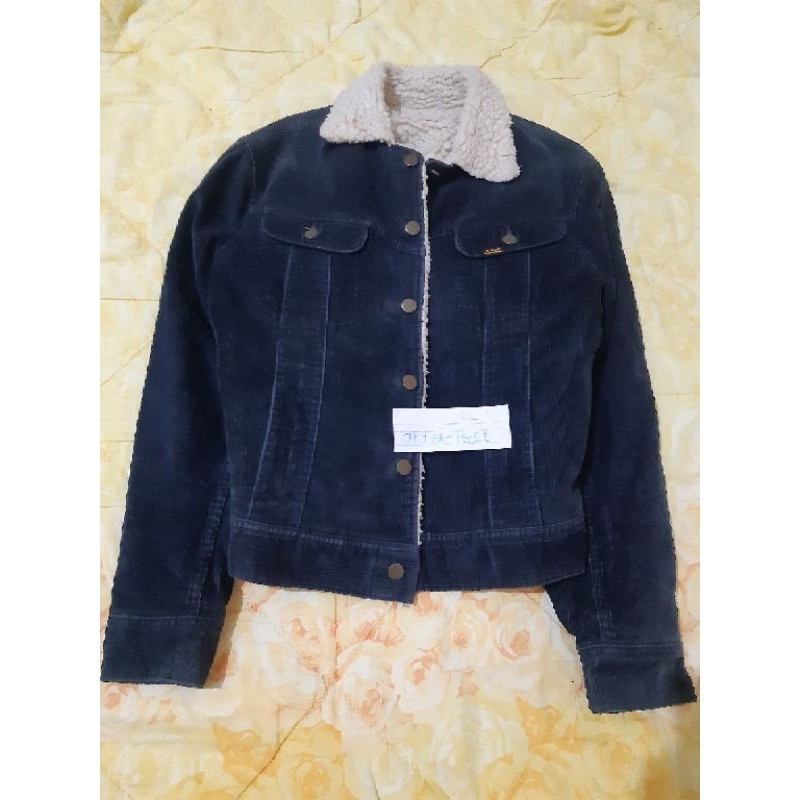 jacket lee storm rider blue navy corduroy sherpa