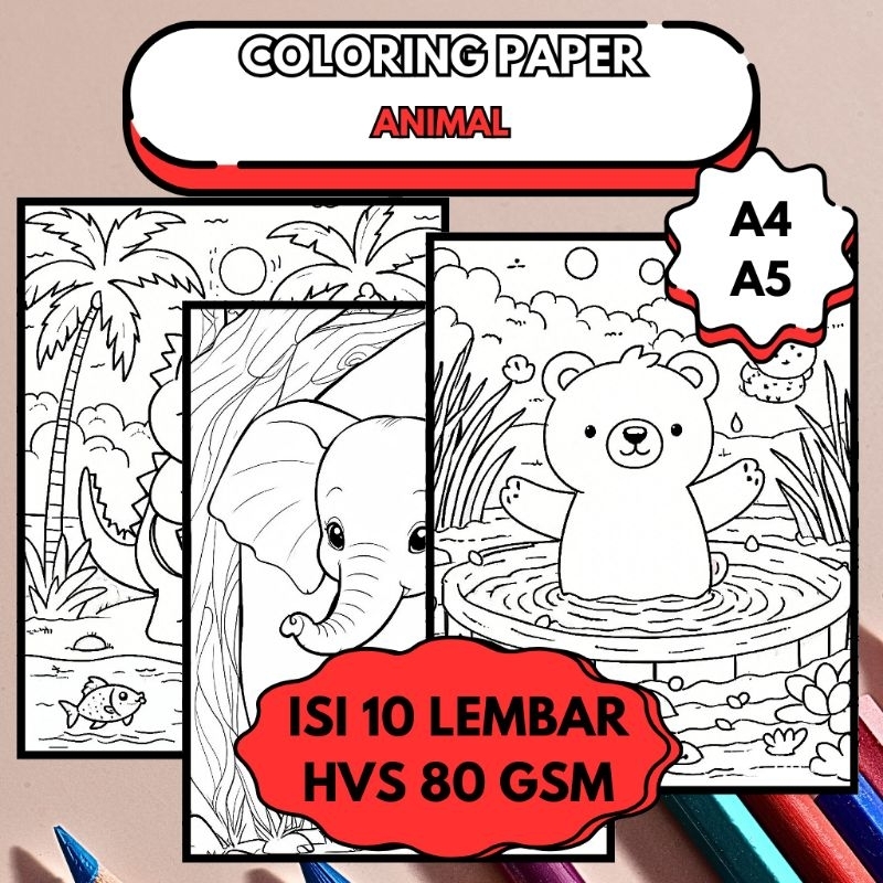 

Lembar Mewarnai isi 10 - Berbagai Variasi | ANIMALS | HVS 80 gsm A5 A4 | Anak Anak (5+) dan Remaja