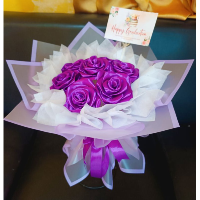 

Buket bunga pita satin round buket wisuda ultah anniversary COD