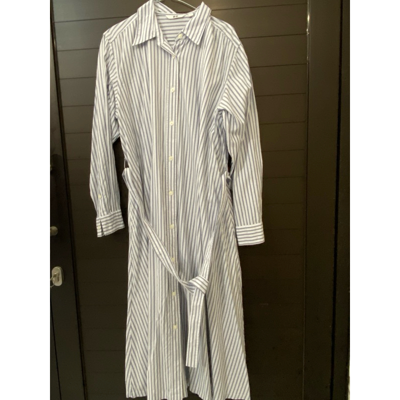 Gaun Kemeja Rayon Blend | Garis Lengan Panjang    UNIQLO