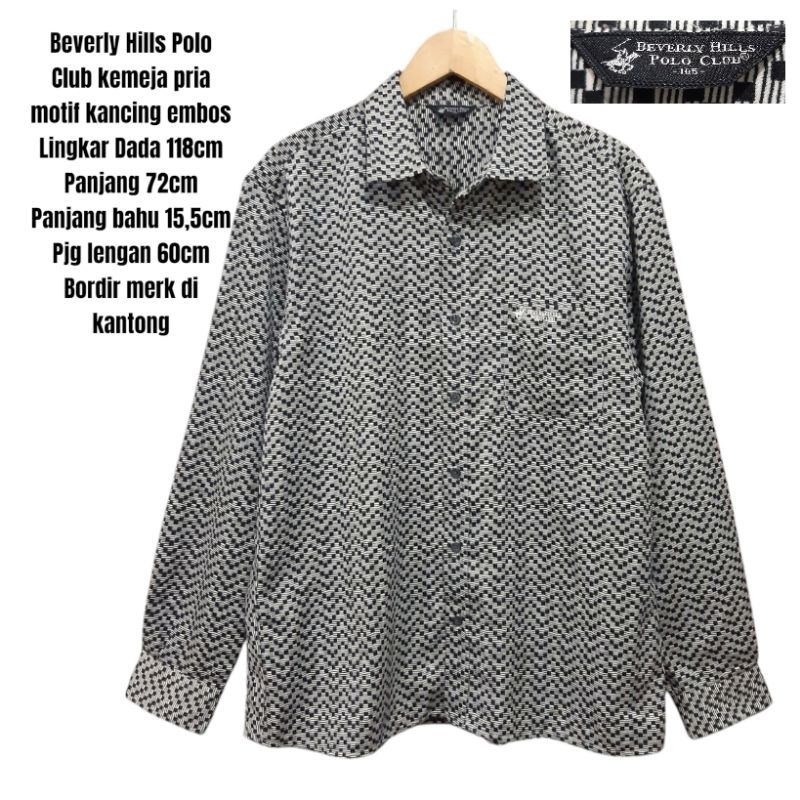 Beverly Hills Polo Club kemeja pria motif kancing embos