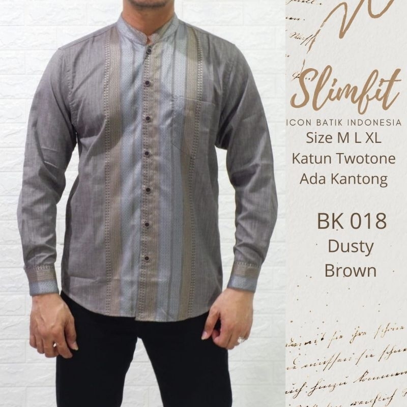Kemeja Koko Pria  Krem  Cream Coklat muda M L XL Lengan Panjang Premium Mewah