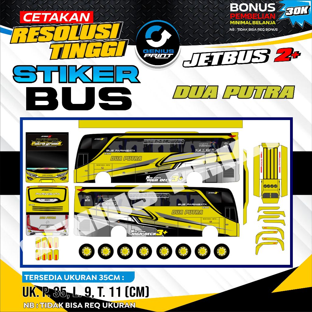 STIKER MINIATUR BUS JETBUS 2+ LIVERY DUA PUTRA | PUTRA ALJABAR | DUANE PUTRA | JURAGAN 99 | PUTERA U
