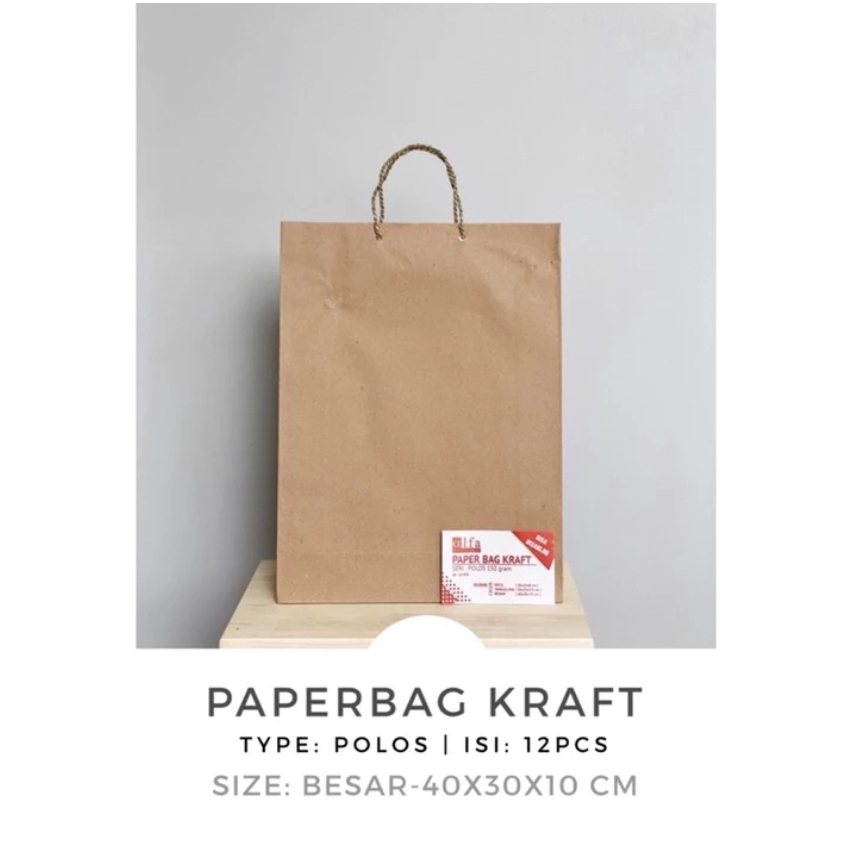 

Paper Bag ALFA Kertas Kraft Coklat Polos (30X40X10 Cm) P : 12