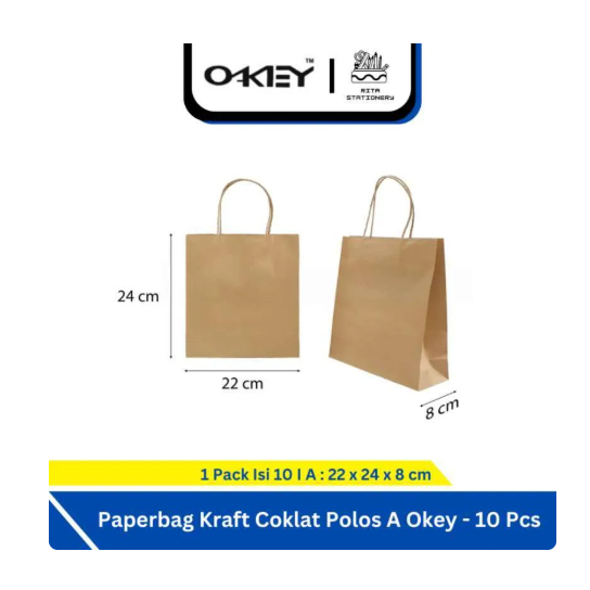 

Paperbag Kraft Polos OKEY by Kiky UKURAN A (22X24X8CM) Pack isi per 10 Pcs