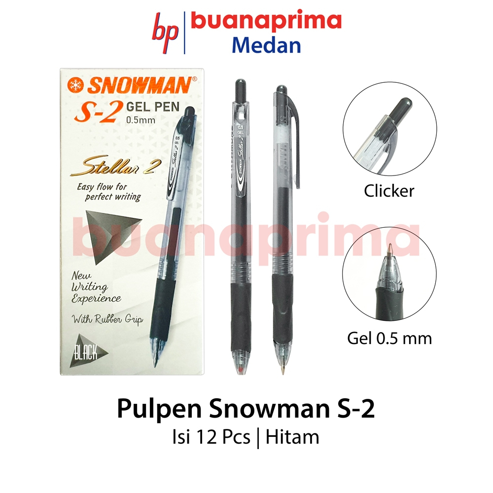 

Pulpen GEL SNOWMAN S-2 Tip 0.5 mm Isi 12 Pcs Tinta Hitam Snowman Original Stellar-2