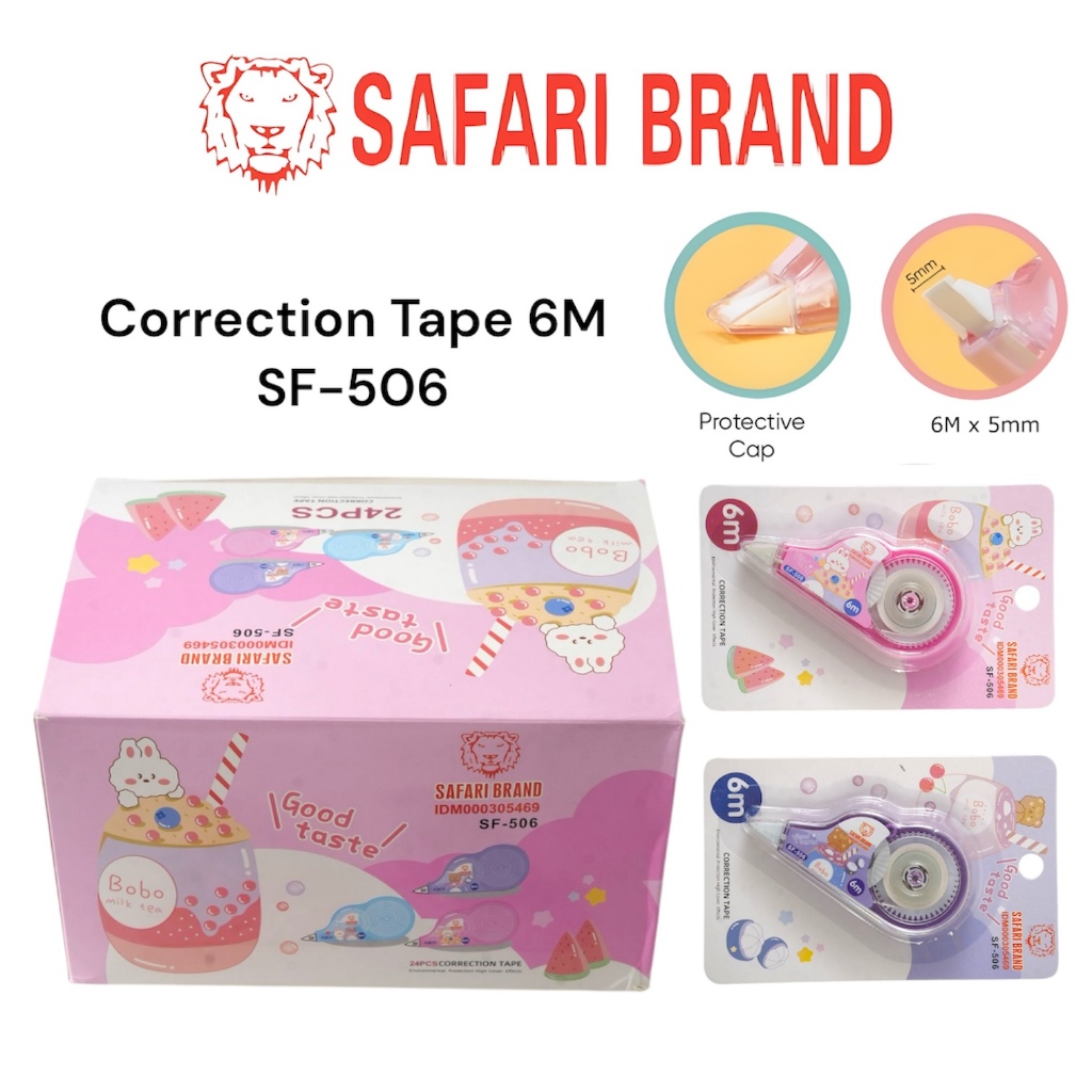

(SF506 12 PCS/24 PCS/CEK VARIASI) CORRECTION TAPE PITA KOREKSI TIPE EX X ROLL KERTAS KARAKTER LUCU SAFARI BRAND 6M