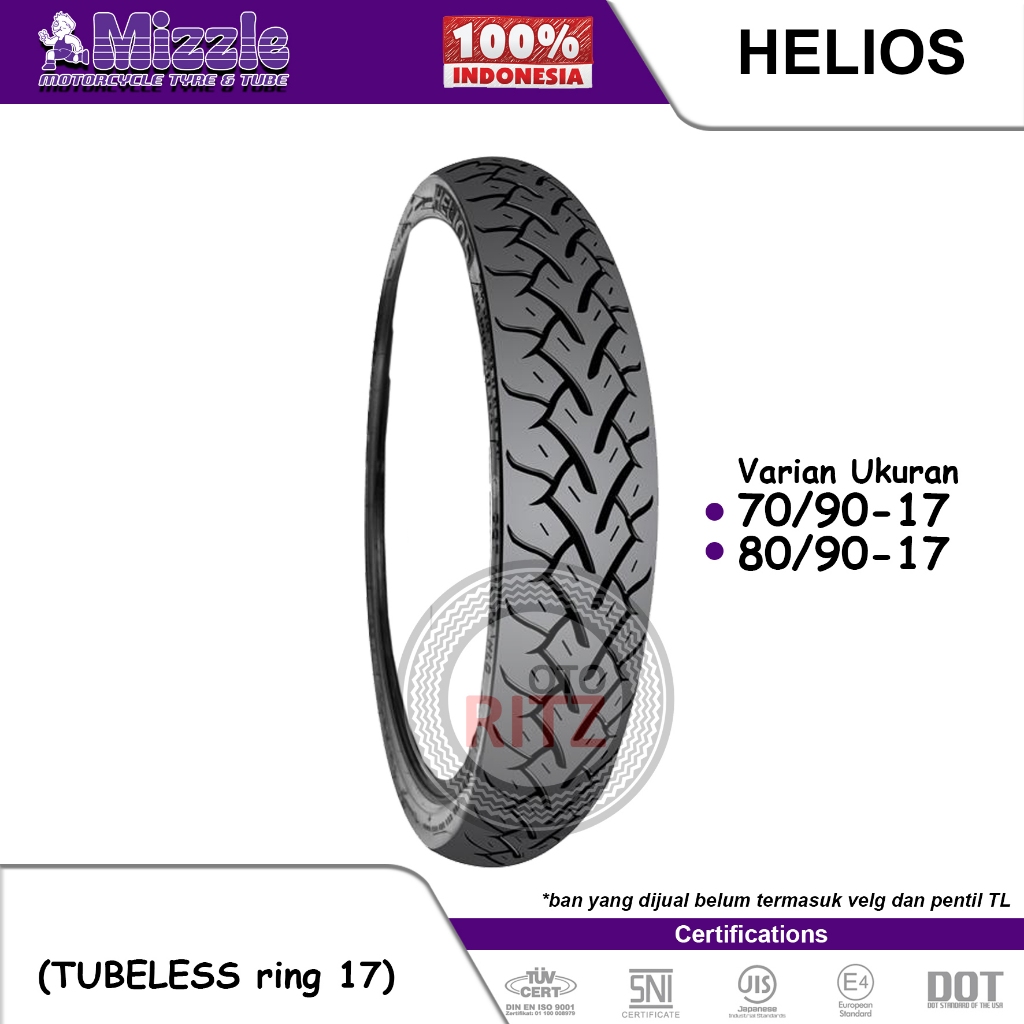 Ban Motor Tubeless Ring 17 Mizzle Helios - Ban Motor Ring 17 Aman, Nyaman & Awet