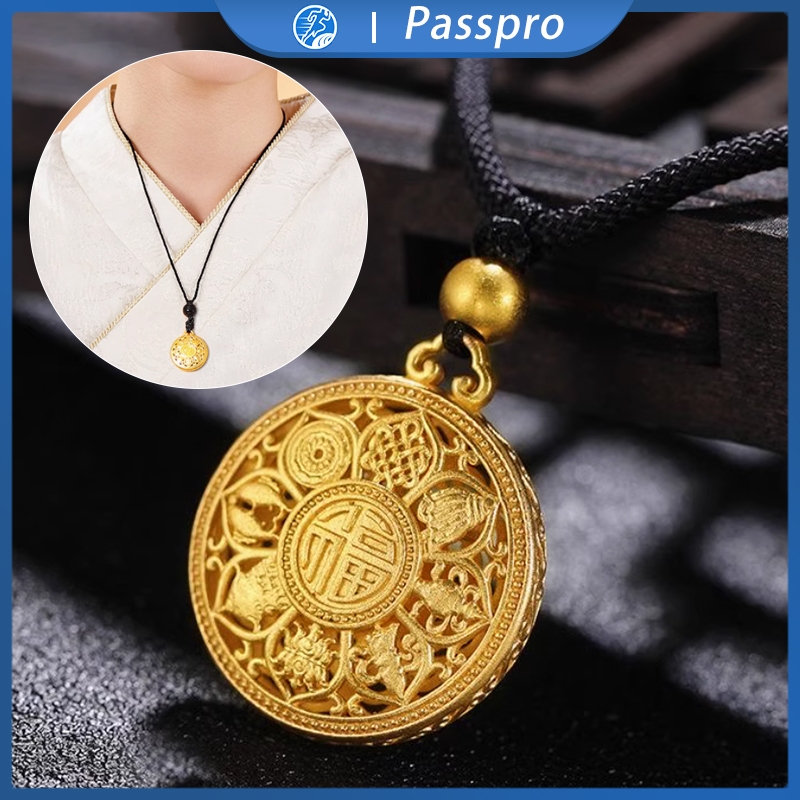 Kalung Wanita Emas Hollow Lotus Compass Pendant Sand Gold Rich And Wealth