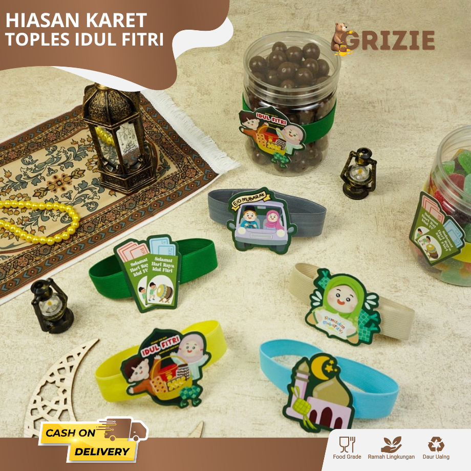 

Hiasan 5 Pcs Karet Toples lebaran Idul Fitri Karet Dan Hangtag Toples Kue Kering Aksesoris Lucu