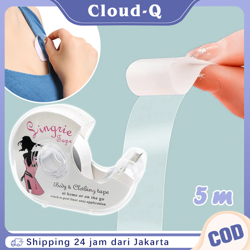 Perekat Pakaian Transparan Body Tape Bening 5 Meter Tape Lem Baju Bening Serbaguna Tape Selotip Baju