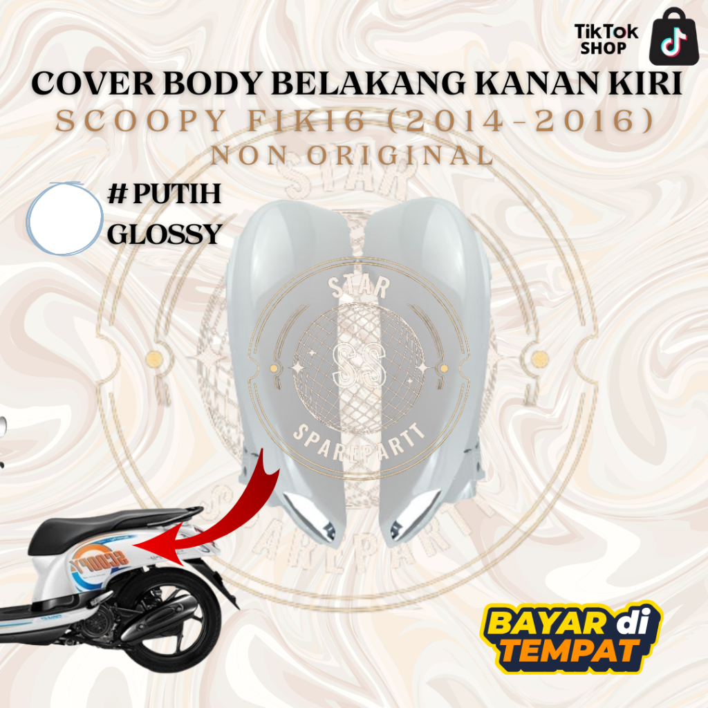 Cover Body Belakang SET Kanan-Kiri Scoopy FI K16 (2014-2016) Putih Glossy-Non Original BERKUALITAS