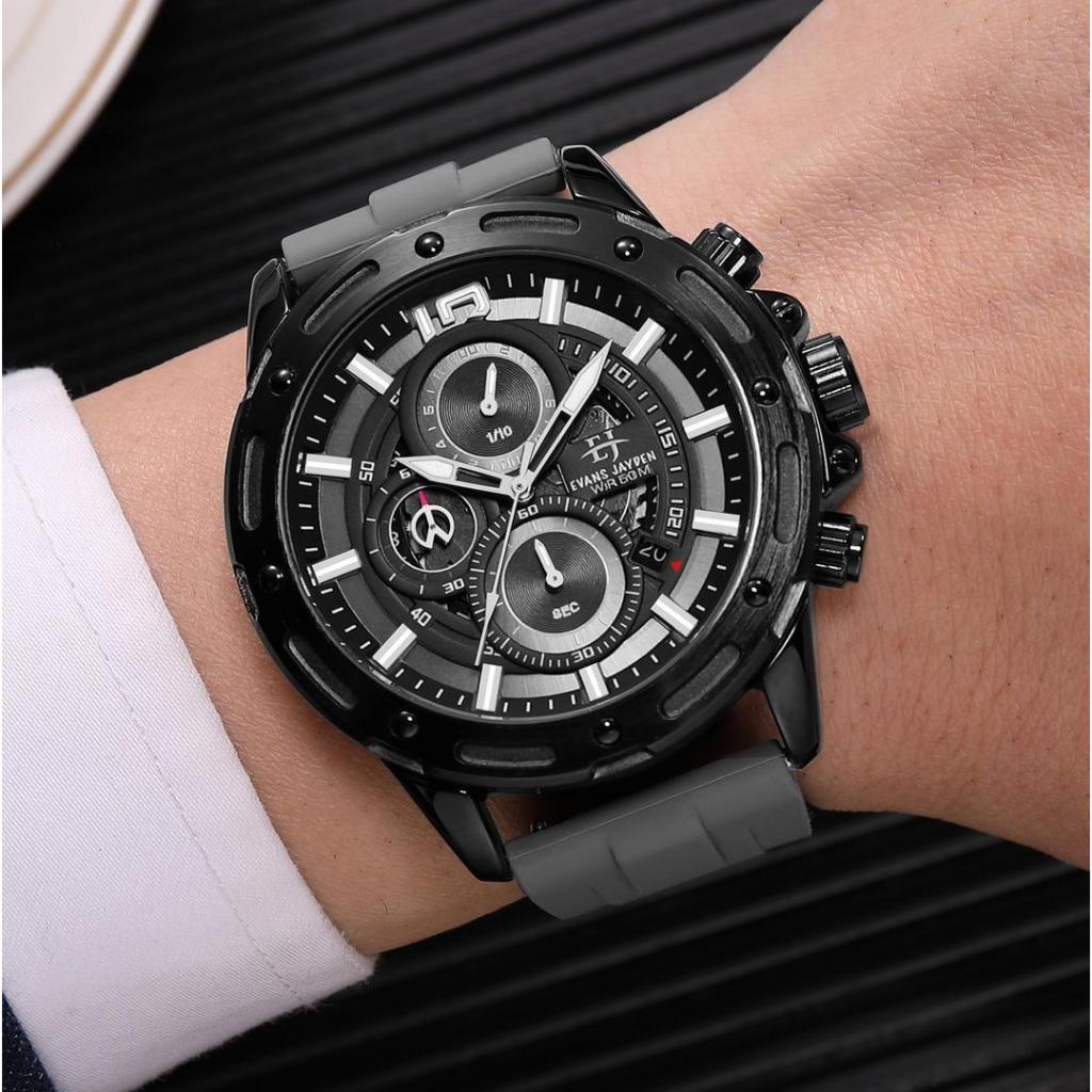 Big Sale  Jam Tangan Pria Evans Jayden 9494 Rubber Silicon Kaca Sapphire Water Resistant 5ATM