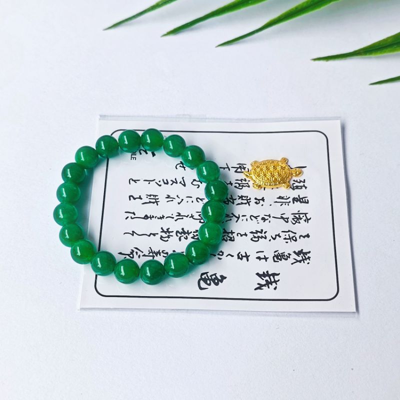 Gelang Anak Batu Giok hijau plus charm kura2 keberuntungan