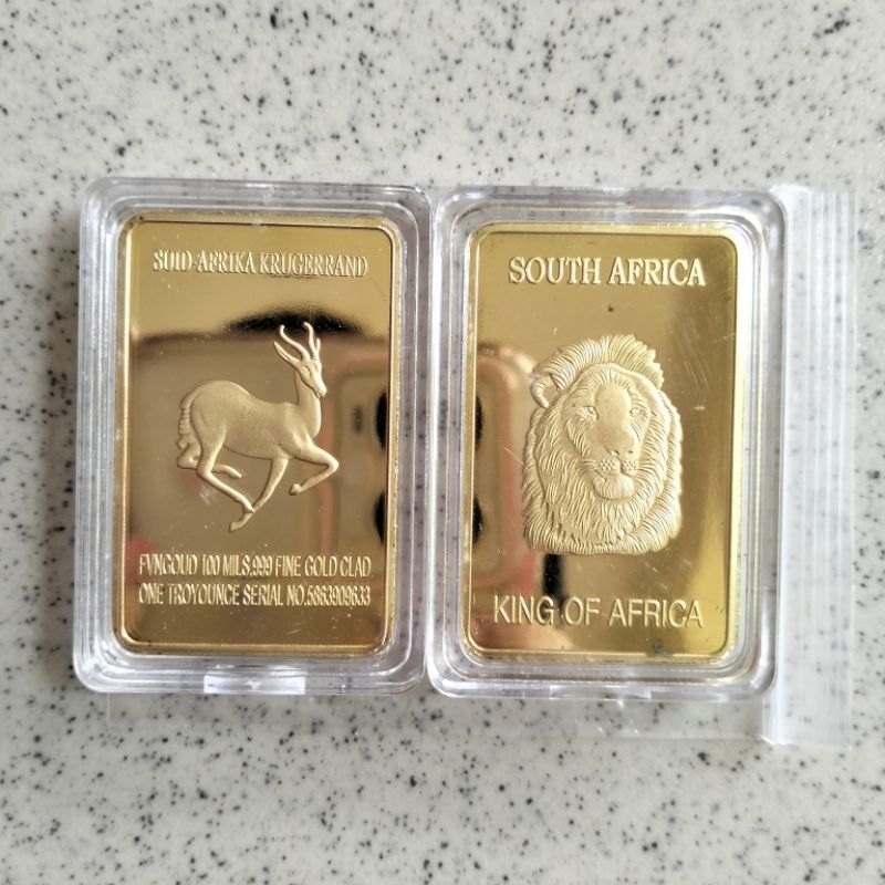 Koin Souvenir Emas Batangan 1 Oz Lion Singa 100 Mils King Of Africa Gold Bar + Kapsul