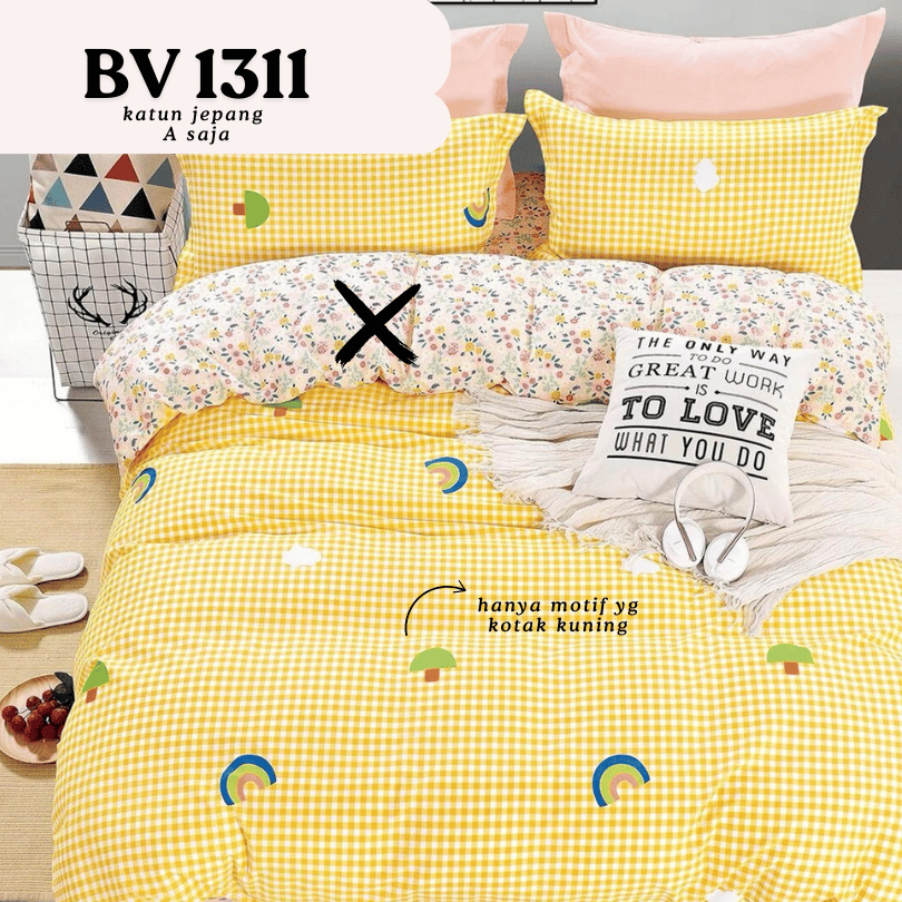 Sprei Katun Jepang Motif Kotak Kuning BV 1311 - tidak kombinasi hanya kotak kuning tanpa bunga