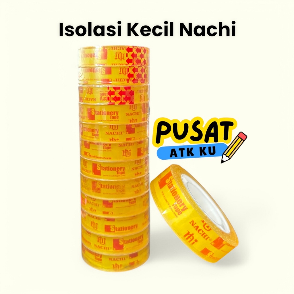 Isolasi bening Nachi kecil / Isolasi kecil 12mm x 25 yards / Solatip Bening Nachi Stationery Tape / 
