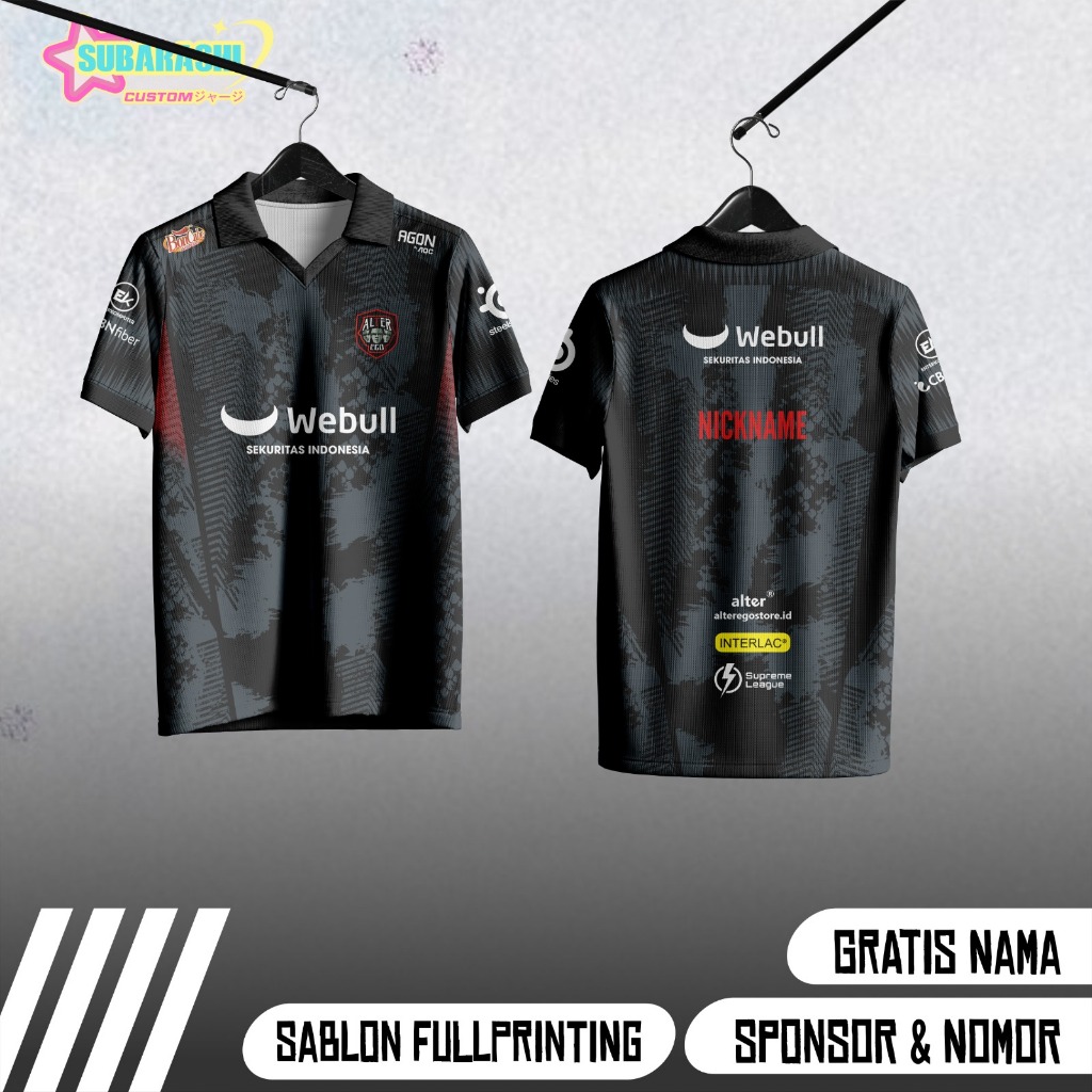 Jersey/Baju Custom Nama Dan Nomor Special E-SPORT ALTER EGO MPL S15 HITAM Cowok/Cewek, Dan Anak-Anak