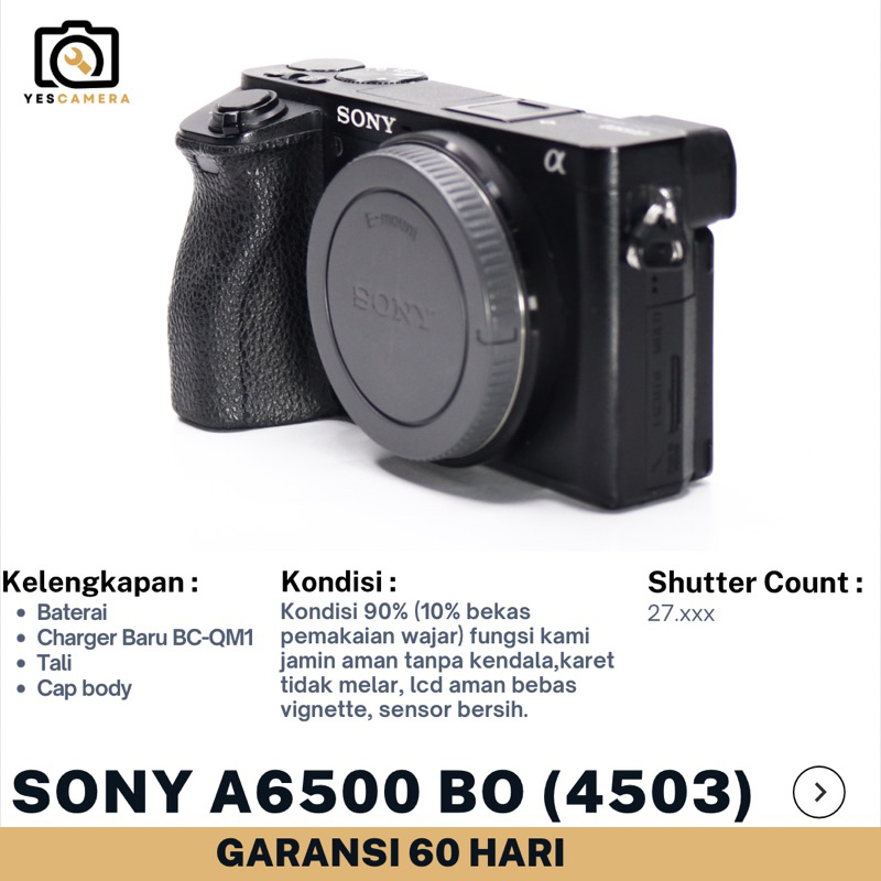 Sony A6500 Body Only White (Bekas) APS-C Bergaransi 2bulan 24.2MP, Touchscreen, Video 4K UHD, Wifi, 