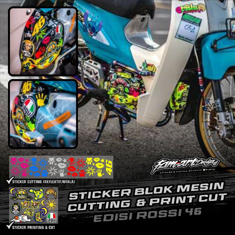 Sticker Print Cut dan Stiker Cutting Blok Mesin, Set Logo Rossi VR46