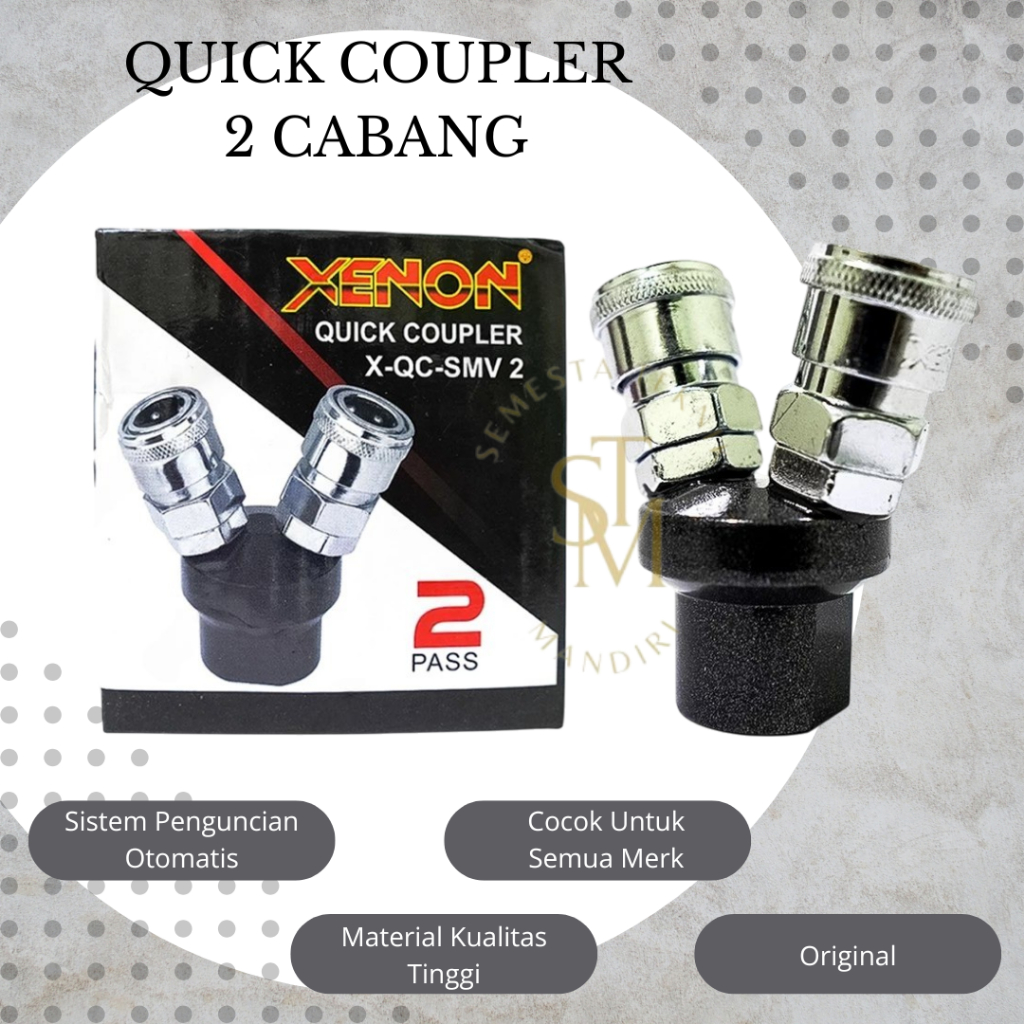 Coupler 2 Cabang Quick Qoupler 2 Pass Sambungan Selang Angin Kompresor Dua Way Hitam - KOPLER ANGIN 