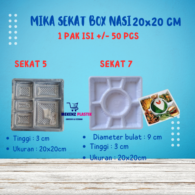 Mika Sekat 5 Box Nasi 20x20 Isi 50 Pcs l Mika Sekat 7 Putih