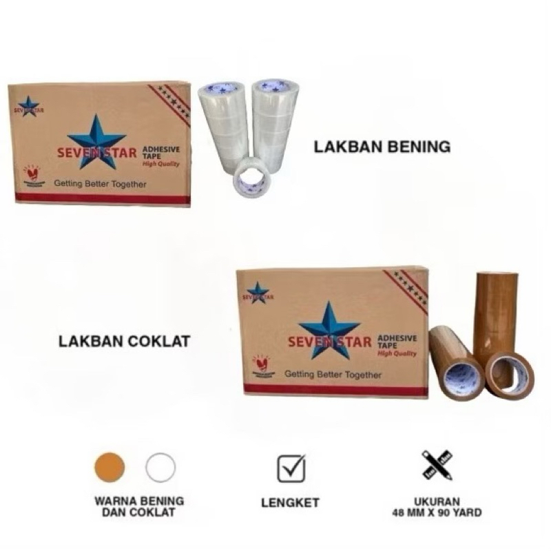 

Lakban Bening / Coklat 90 Yard 48mm 2inch SEVEN STAR Original 1Pcs