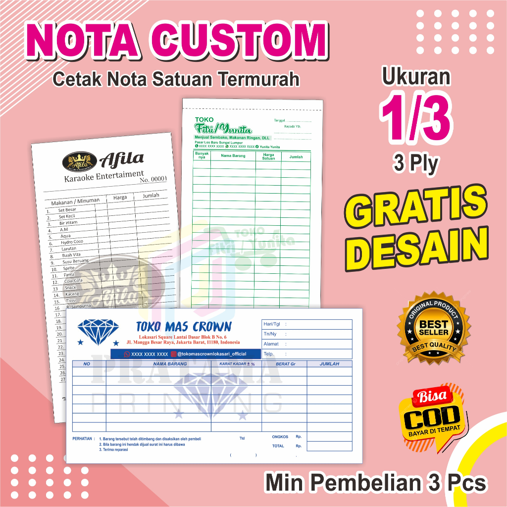

Nota custom 3 ply 1/3 folio Cetak Nota pakai nama toko sendiri nota faktur custom PRATAMA GRAFIKA