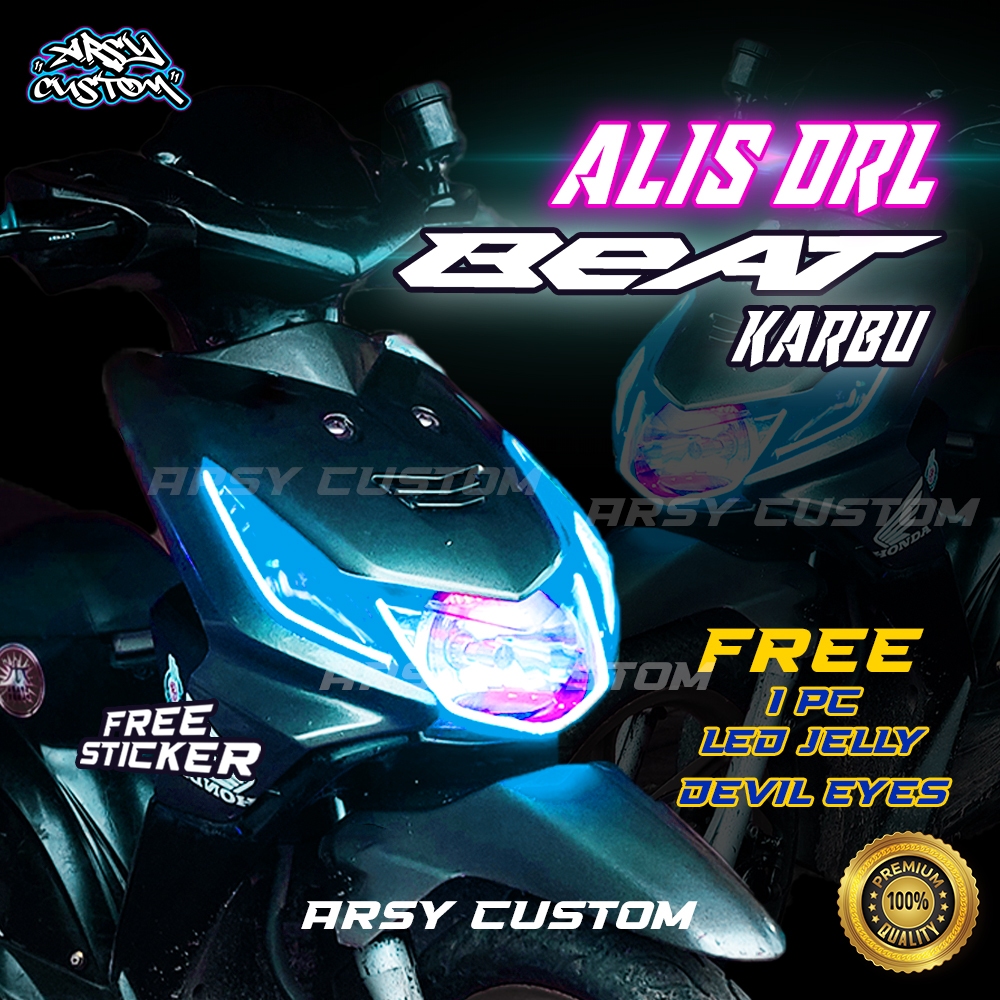 Lampu Alis Beat Karbu Bonus Devil Eyes Senja T10 Lampu DRL LED Variasi Motor
