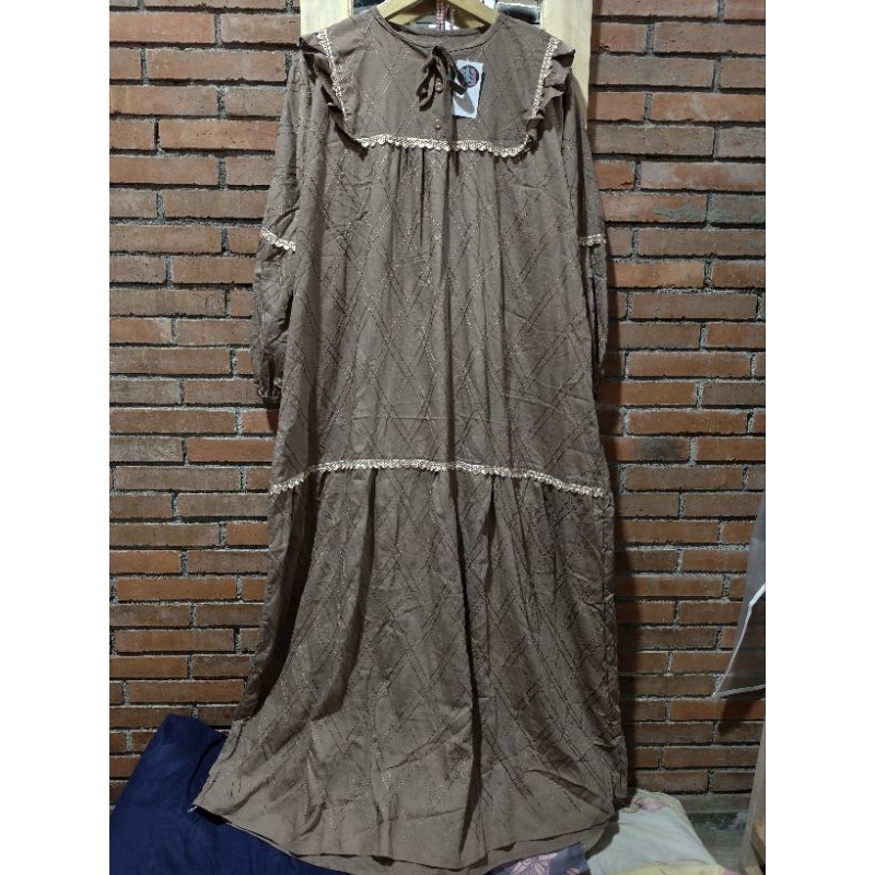 Gamis katun linen Bordir renda NEW