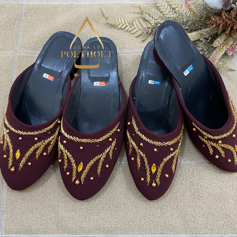 selop Pengantin maroon tua gelap payet gold