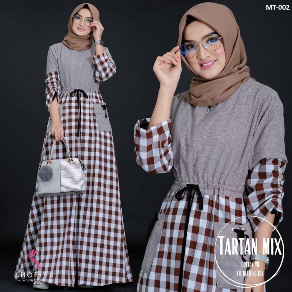 GAMIS SYARI MOTIF TARTAN MIX MAXI DRESS BAJU GAMIS WANITA
