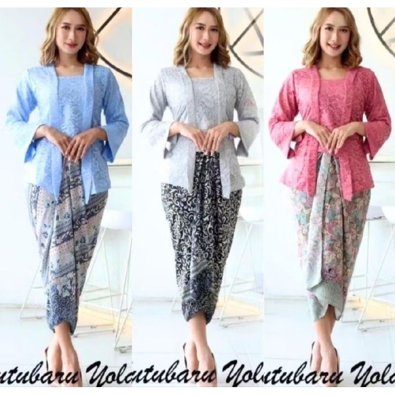 PROMO DISKON SETELAN BAJU KEBAYA KUTUBARU BROKAT ENCIM BUSUI JUMBO XXXL MIX ROK LILIT BATIK PANJANG 