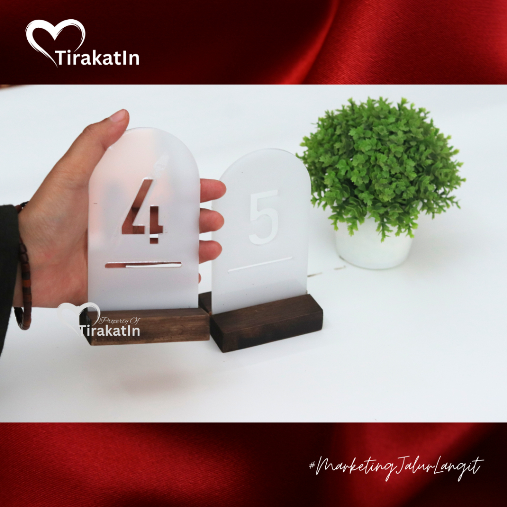 TirakatIn- (Custom) Nomor Meja Akrilik 12x7cm | Stand Meja Kayu Elegan Minimalis