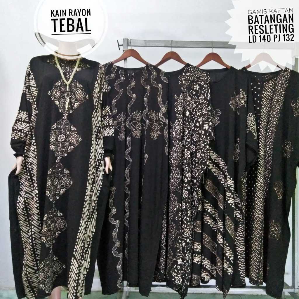 Gamis Kaftan Batik Cap Premium Hitam Putih Motif Terbaru