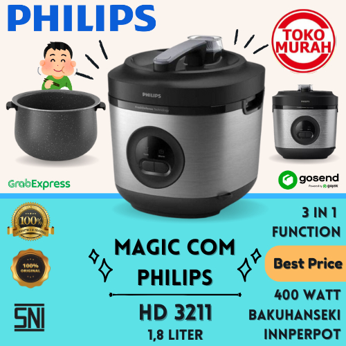 Magic Com/Rice Cooker PHILIPS HD 3211 1,8 Liter Bakuhanseki Innperpot Body Stainless Steel