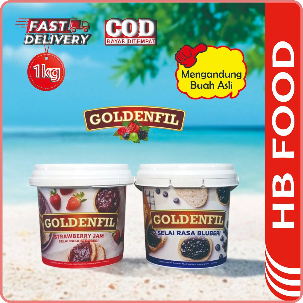 

Goldenfil Jam - Selai Rasa Buah - 1kg - Selai Blueberry - Selai Strawberry - Olesan - Bahan Kue