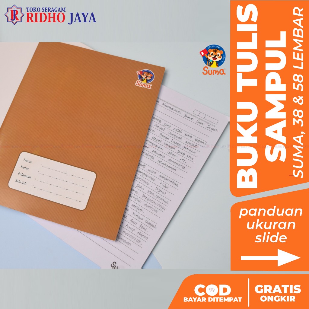 

RIDHO JAYA SUMA [1 pack = 10 Pcs] Suma Buku Tulis Sampul Kecil Sampul Coklat Kwarto 38 Lembar 58 Lembar Original