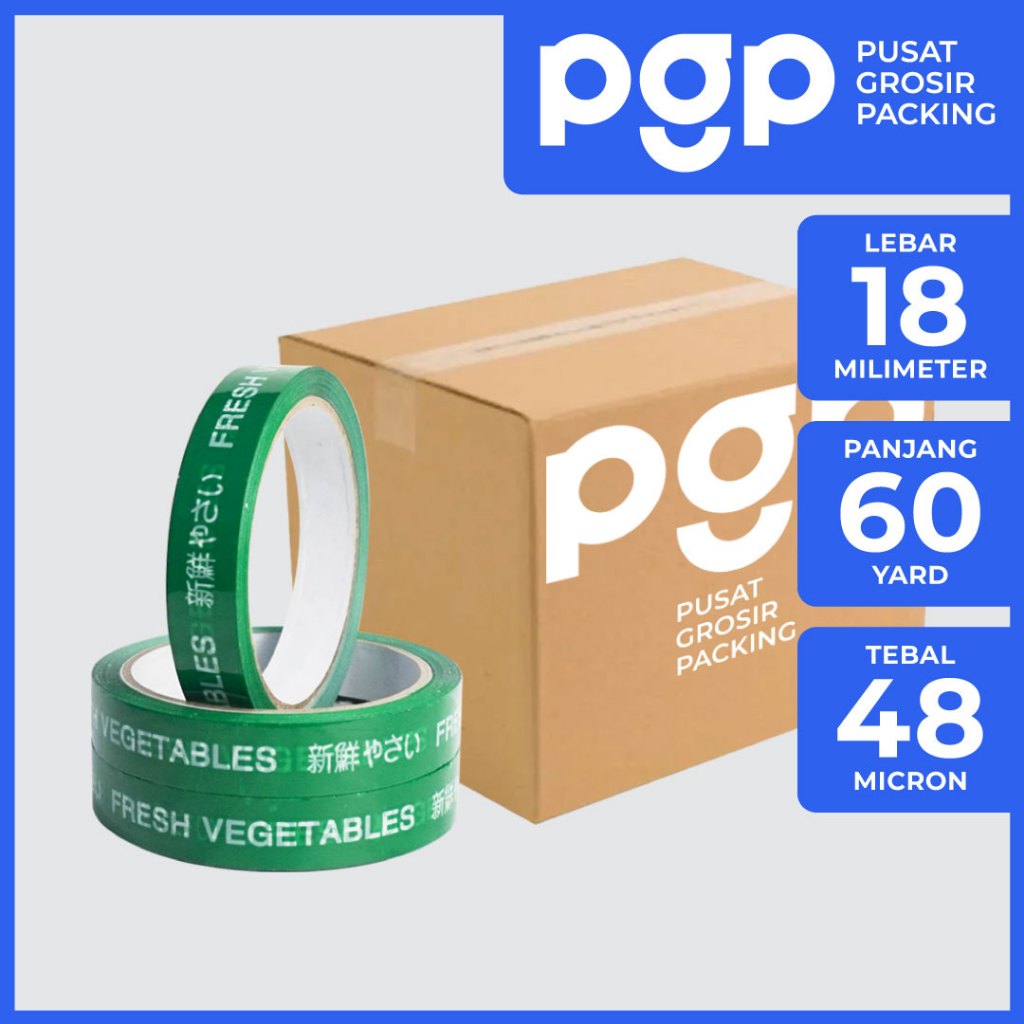 

Isolasi Fresh (Lakban Buah / Sayur) 18mm x 60 Yard | 1 Dus Isi 192 Pcs/Roll | Lakban Murah Berkualitas