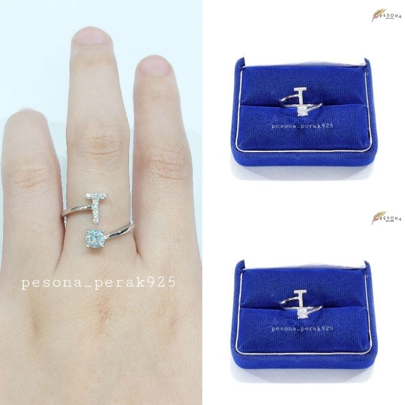 Cincin Perak Wanita Asli Silver 925 Lapis Emas Putih asli Model Nagita,Cincin Huruf Alfabet Adjustab
