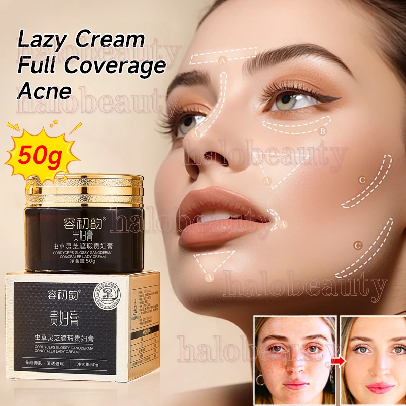Ganoderma Cordyceps Dempul Wajah Tahan Lama Foundation Glowing Whitening Lazy Cream Pelembab Pemutih