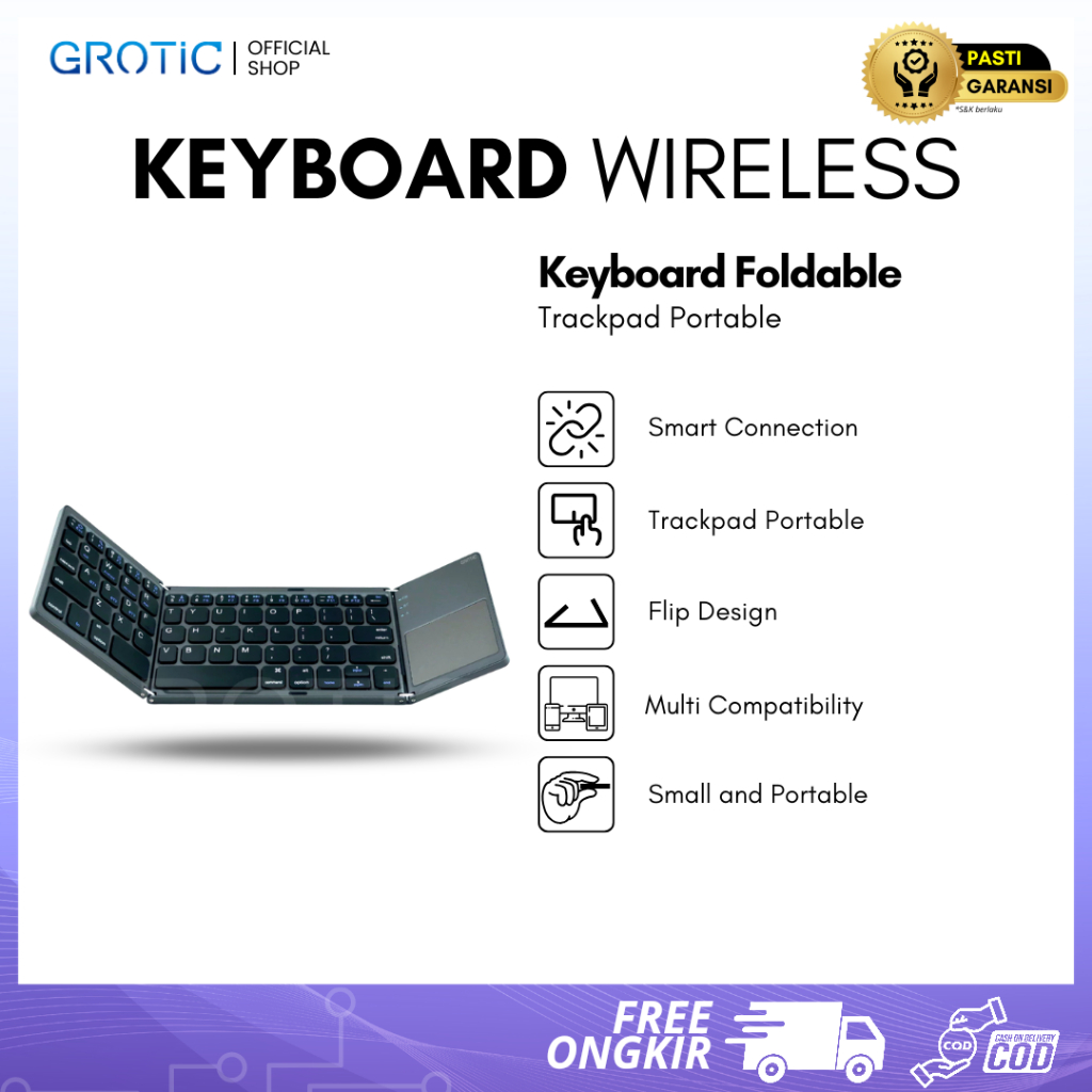 GROTIC KEYBOARD BLUETOOTH PORTABLE THREE FOLDING MAGNETIC WITH TOUCHPAD