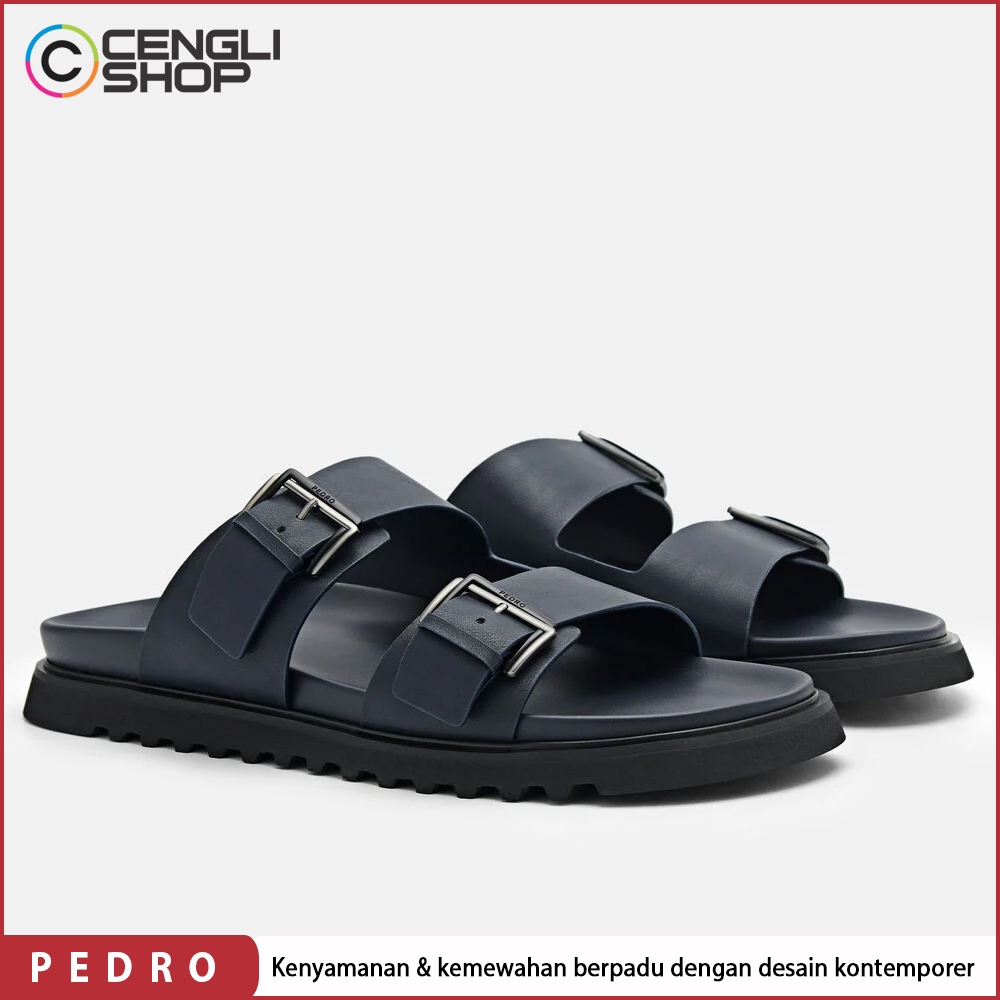 SANDAL KASUAL PEDRO PRIA ORIGINAL SENDAL SLIDE CASUAL BRANDED ASLI ORI BIRU NAVY BLUE PM126