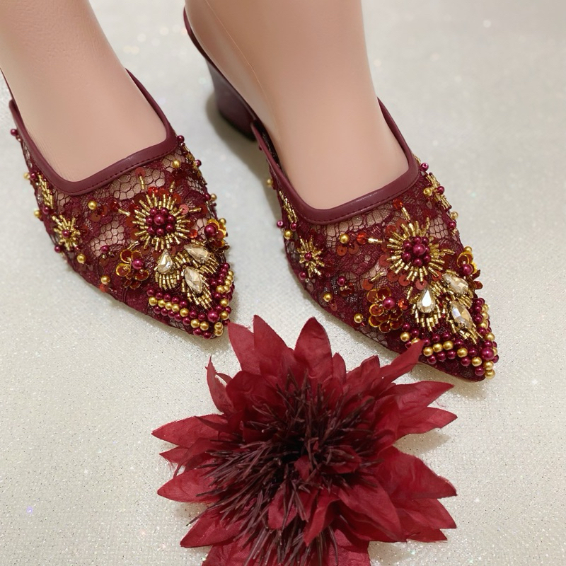 LARA MAROON WEDDING SHOES SEPATU NIKAH SEPATU PESTA