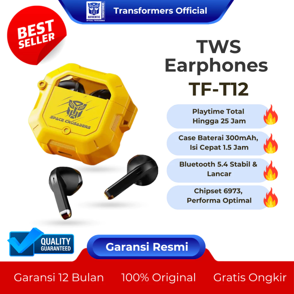 EARPHONE TRANSFORMERS TF-T12 TWS EARBUDS BLUETOOTH 5.4 - HEADSET GAMING - HEADSET WIRELESS - HEADSET