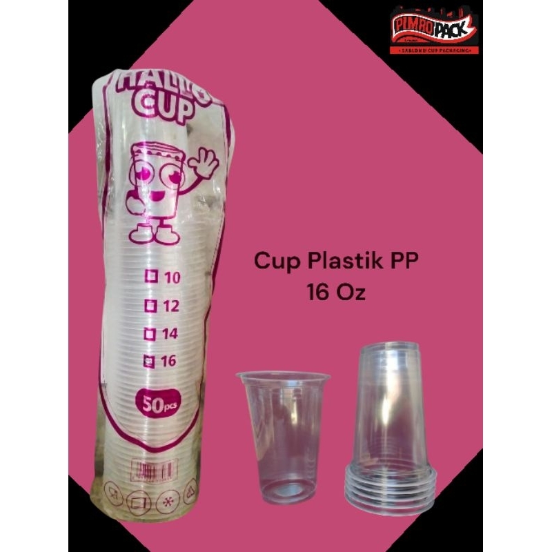 Cup plastik 16oz datar HALLO CUP