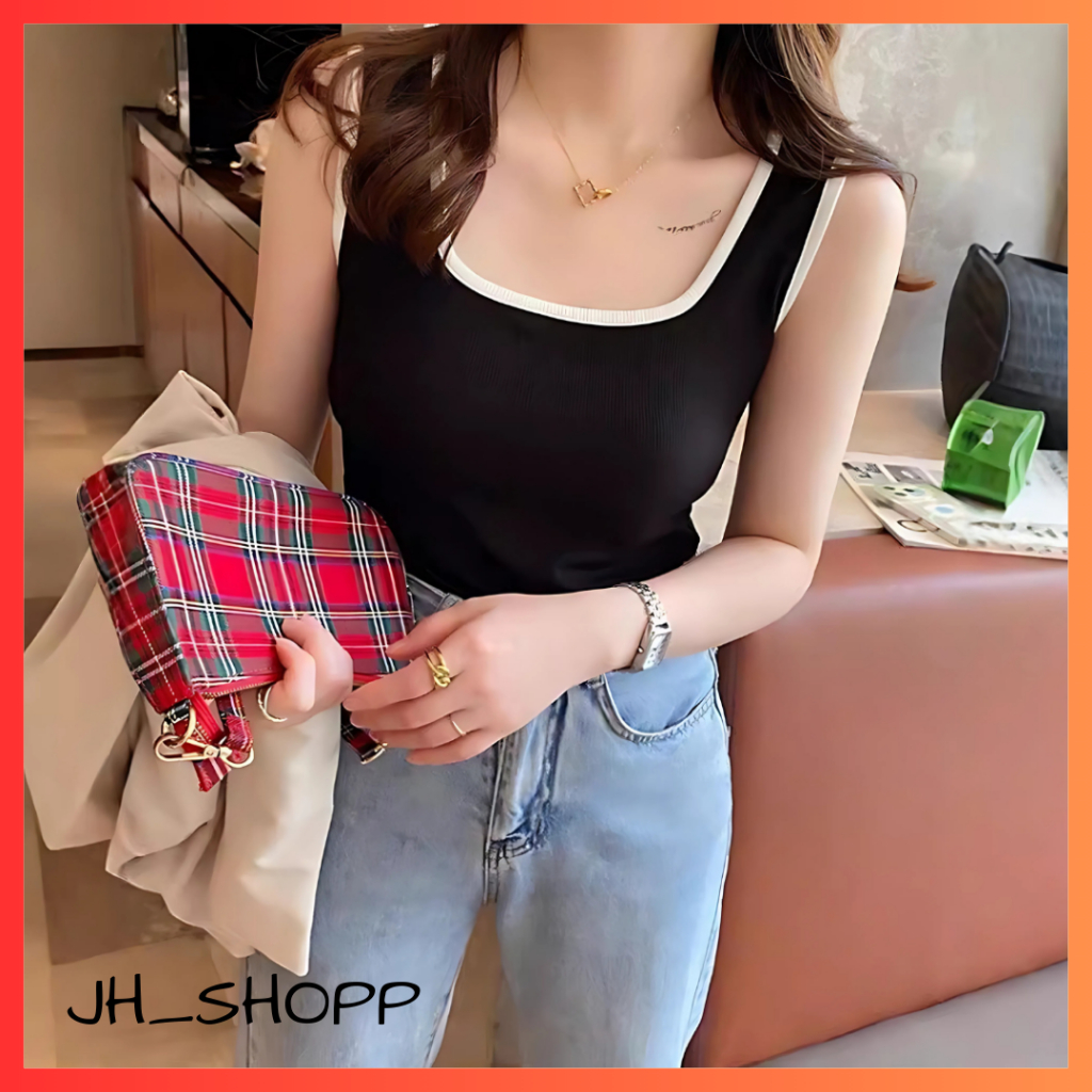 JH Tanktop crop bra tali lebar leher persegi tanktop bra dengan busa crop top fashion wanita
