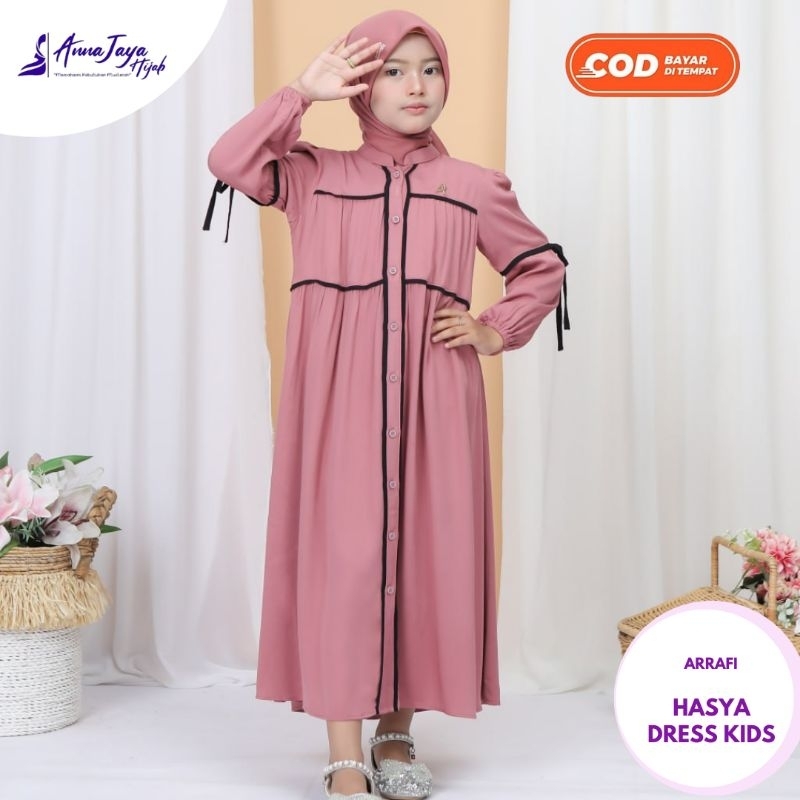 Gamis Anak Simple Pleated Print Hasya Size L By Arrafi