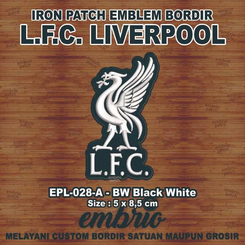 EPL-028-A Patch LFC emblem bordir logo jersey LFC liverpool fc - BW Black White - 5x8,5cm - Embrio P